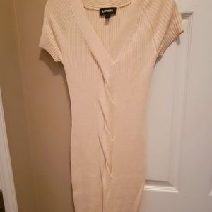 Ivory/Creme/Off White Express Sweater Bodycon Dress